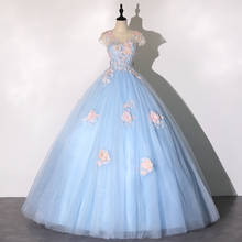 Vestidos Light Blue Quinceanera Dress Short Sleeve Ball Gown Vintage Floral Print Quinceanera Dresses Robe De Bal 2021 Customize 2024 - buy cheap