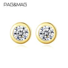 PAG & MAG-pendientes de plata de ley 925 con circonita transparente, joyería de moda, redondos y sencillos, chapados en oro de 14K 2024 - compra barato