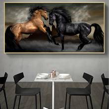 Carteles e impresiones de animales modernos, arte de pared, pintura en lienzo, imágenes de baile de dos caballos para sala de estar, decoración de Cuadros sin marco 2024 - compra barato