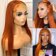 Burnt Orange Wig Human Hair T Part Lace Wigs Straight Lace Front Human Hair Wigs Ginger Colored Human Hair Lace Front Wigs 180% 2024 - buy cheap