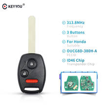 Пульт дистанционного управления KEYYOU для Honda Accord, 3 кнопки, 313,8 МГц, с чипом ID46, Fob, для Honda Accord, Civic odysley 2003-2007 2024 - купить недорого