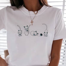 Nova moda camiseta engraçada, camiseta feminina estampada com gato e postura, harajuku, manga curta, gola redonda, camisetas casuais 2024 - compre barato