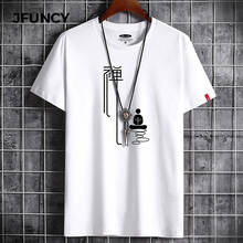 JFUNCY 2021 Summer Men Tops Plus Size Loose Short Sleeve Breathable Cotton Man Tshirt Chinese Letter Print Men's Casual T-shirts 2024 - buy cheap
