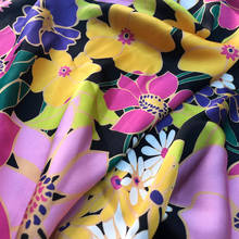 Tela de satén de seda de imitación para mujer, tejido con estampado de flores coloridas de 145cm de ancho para blusa, vestido de verano, camisa de pijama y pantalones, costura DIY 2024 - compra barato