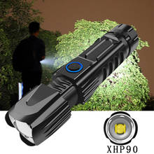 Мощный фонарик с масштабированием XHP90 светодиодный фонарик с подзарядкой через USB 26650 фонарь 5 режимов использования 26650 для охоты 2024 - купить недорого