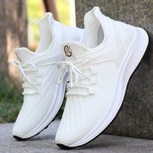Tênis masculino de malha branca, calçado esportivo confortável, respirável com cadarço, leve, para corrida e caminhada 2024 - compre barato
