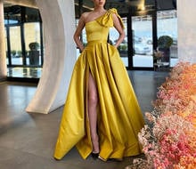 Женское длинное платье с карманами, золотистое желтое платье для выпускного вечера, модель 2021 2024 - купить недорого