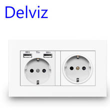 Delviz EU Standard USB socket, Double Outlet,16A Quality power panel AC 110~250V 146mm * 86mm,Double frame Wall USB Power Outlet 2024 - buy cheap