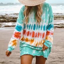 Summer Women Daily Wear Gradient Color Dress Long Sleeve Round Neck Dress Summer Casual Style Beachwaer Tie-dye Mini Sundress 2024 - buy cheap