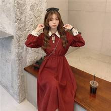 Vestido vintage de fada coreano, inverno 2021 vestido feminino retrô de manga comprida vestido francês elegante casual para festa vestidos de uma peça 2024 - compre barato