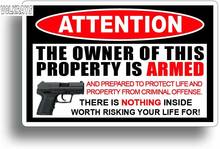 Volkrays Personality Car Sticker Attention The Owner of This Property Is Armed Accessories Reflective Vinyl Decal,14cm*8cm 2024 - buy cheap