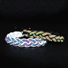 Pulsera tejida a mano con reflejos holográficos, brazalete colorido degradado con cordones, amigo, confidente, regalo de joyería 2024 - compra barato