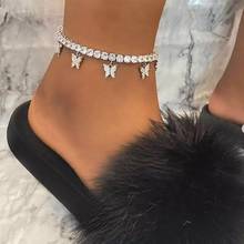 Модный женский браслет на ногу с кристаллами, блестящий браслет с подвеской-бабочкой, роскошные аксессуары Стразы, пляжная одежда, подарок на день рождения 2024 - купить недорого