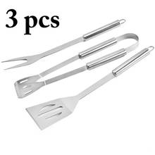 3pcs Stainless Steel Grill Utensil Set Barbecue Spatula Fork Tongs Portable Multifunction BBQ Grill Tools Kitchen Tools 2024 - buy cheap