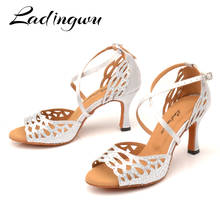Ladingwu-zapatos de baile latino con diamantes de imitación láser para mujer, zapatillas de satén para Salsa, color gris plateado, para baile 2024 - compra barato