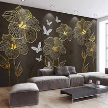 Papel tapiz Mural personalizado 3D estéreo línea De RELIEVE dorado Flor Mariposa Fresco sala De estar dormitorio Fondo pared Papel De pared 2024 - compra barato