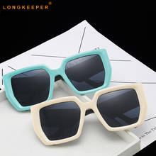Longkeeper óculos de sol feminino quadrado grande, vintage azul bege 2024 - compre barato
