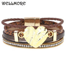 WELLMORE Leather Bracelets for Women 2020 Fashion heart Bracelets Bangles Elegant Multilayer Wrap Bracelet Female Jewelry 2024 - buy cheap