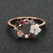 Fashion Creative Butterfly Flowers Crystal Finger Wedding Rings For Women Rose Gold Zircon Glamour Ring Jewelry Girl Gift Bijoux 2024 - buy cheap