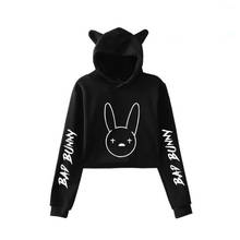 Sudadera con capucha de rapero de Hip Hop para mujer, suéter corto Harajuku de manga larga con orejas de gato, ropa de calle Kawaii 2024 - compra barato