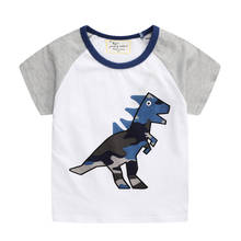 Jumping Meters New 2021 Summer Girls T shirts with Animal Embroidery Cute Baby Cotton Clothes Stripe Dinosaur O-neck Tees Tops 2024 - buy cheap