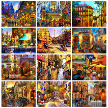 Huacan 5d Diy Diamond Painting Country Street Scenery Embroidery Cross Stitch Decoration Painting With Diamonds 2024 - buy cheap