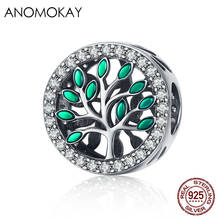 Anomook-abalorio de árbol de la vida para pulsera, Plata de Ley 925, verde, CZ, S925, hoja de plata para bricolaje, accesorios de joyería 2024 - compra barato