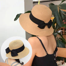 Шляпка для детей и родителей, женская Соломенная Панама с черной лентой, украшенная лентой, для девочек, детская шапка от солнца, детская пляжная шляпка 2024 - купить недорого