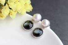 925 sterling silver earrings with natural black shell 2024 - buy cheap