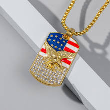 Collares con colgante cuadrado de diamantes de imitación para mujer y hombre, joyería de Hip Hop, cadena de oro, esmalte, patrón de águila, bandera de EE. UU., regalo 2024 - compra barato