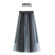 Falda de encaje para mujer, falda larga de gasa con malla de corte medio, estilo urbano, asimétrica y recta, para otoño 2024 - compra barato