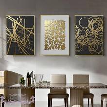 Abstract Geometric Canvas Painting Black Background Golden Lines Circle Posters and Prints Wall Art Pictures for Living Room 2024 - buy cheap