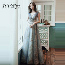 Es Yiiya-vestido de noche de lujo para mujer, elegante vestido Formal con cuentas de cristal y cuello en V, de talla grande, LF004 2024 - compra barato