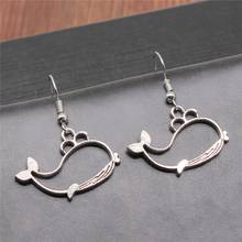 Vintage Antique Silver Color 19x28mm Hollow Whale Charms Drop Earrings Fashion Handmade Women Earring 2024 - buy cheap