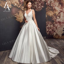 Wedding Dress Vintage Beaded Satin A-Line V-neck Backless Bridal Gown 2021 Princess Court Train LelaAcra AX62 Vestido De Novia 2024 - buy cheap