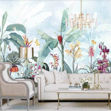 Papel tapiz de selva Tropical nórdica para sala de estar, Mural de decoración del hogar, flores idílicas del sudeste asiático 2024 - compra barato