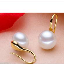 Free shipping   Natural 7-8mm White Akoya Freshwater Pearl jewerly GP solid Gold Earrings 2024 - buy cheap