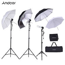 Andoer photo studio kit incloud luz suporte lâmpada translúcido branco guarda-chuva macio preto & prata guarda-chuva lâmpada giratória saco 2024 - compre barato