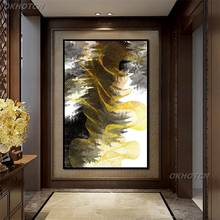 Pintura abstracta minimalista en lienzo para decoración del hogar, carteles modernos de tinta de línea dorada, imágenes artísticas modulares para pared, sala de estar y pasillo 2024 - compra barato