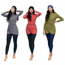 Muslim Swimwear Women Modest Patchwork Hijab Long Sleeves Sport Swimsuit 3pcs Islamic Burkinis Wear Bathing Suit 4XL 2024 - buy cheap