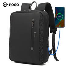 POSO-Mochila de negocios para hombre, morral escolar de 15,6 pulgadas con puerto de carga USB, para ordenador portátil y de viaje 2024 - compra barato