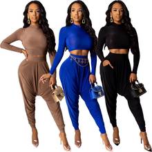 Autumn Tracksuit Long Sleeve  2 Piece Set Women Turtleneck Crop Tops And Loose Pants Casual Matching Set Outfit Female Clothes 2024 - buy cheap