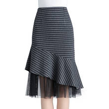 2020 Autumn New Women's Plaid Mermaid Skirt High Waist Mid-length Bag Hip Skirt Irregular Splicing Mesh 2024 - buy cheap