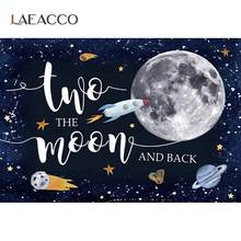 Laeacco espaçonave de desenhos animados, espacial duas lua, estrela, banner personalizado para crianças fotozona foto fundo fotográfico 2024 - compre barato