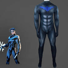 Fantasia de cosplay de titans nightwing, traje zentai com estampa 3d de lycra, traje de halloween de super-herói, body para adultos/crianças 2024 - compre barato