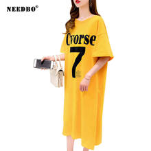 NEEDBO Summer Printed Casual Short Sleeved T-shirt Plus Size Tops Print Letter Robe Tee Shirt Femme 2021 Oversized T Shirt Dress 2024 - buy cheap