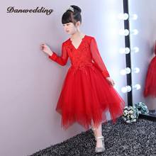 Elegant V-Neck Pageant Dress Lace Applique First Communion Dress For Girls Short Flowers Girl Dress For Wedding Party Prom Dress 2024 - buy cheap