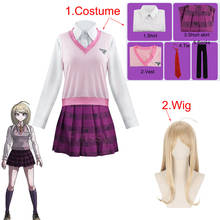 Traje para cosplay de akamatsu kaede, camiseta curta e saia de carnaval para estudantes da escola alta, uniforme do campo, roupas de halloween 2024 - compre barato