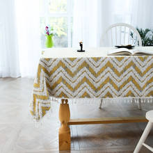 Dust-proof stripes wave cotton and linen decorative tablecloth tassels rectangular party dining room cloth table mat 2024 - buy cheap