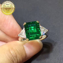 Anillo de oro de 10K con Esmeralda y moissanita, anillo de diamante de 3 quilates, con Em-0016 de Certificado Nacional 2024 - compra barato